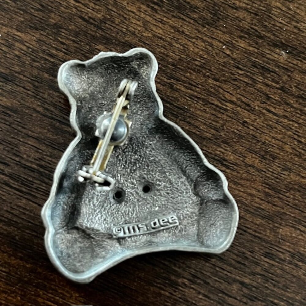 Vintage Pewter Jewlery Set Bear Trinket Box Earrings Necklace Brooch Pin Child - Picture 8 of 11